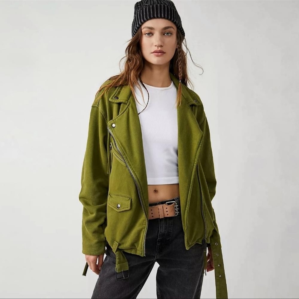 Nwt Free People Rebel Rebel oversized moto jacket Olive